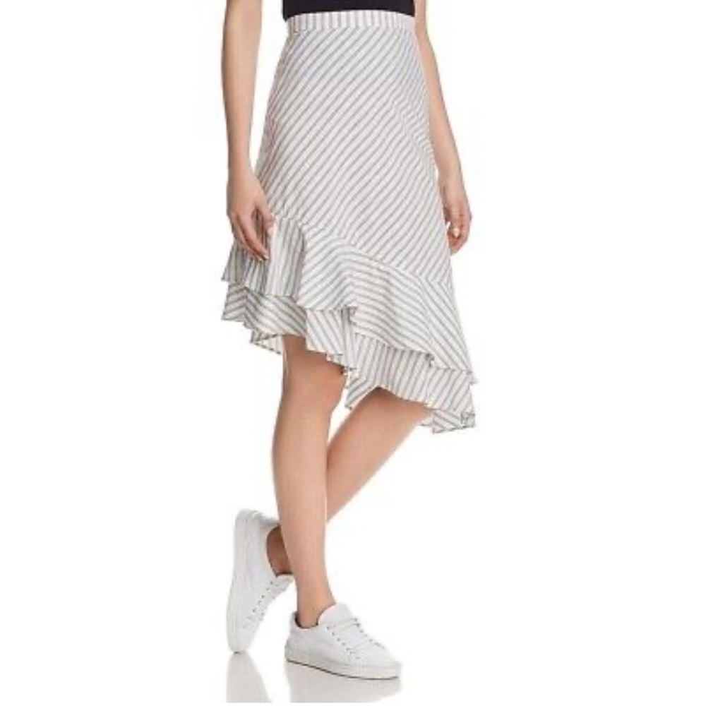 Joie Yenene Striped Flounce-Hem Skirt in Porcelain White Cotton Size 0 RRP $198